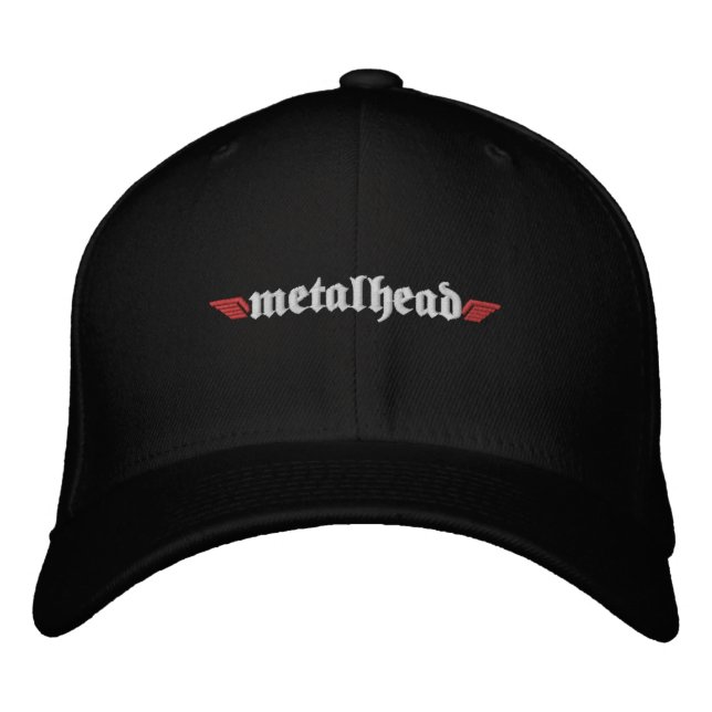 Metallkopfhut mit Skull auf der Rückseite Bestickte Kappe (Vorderseite)