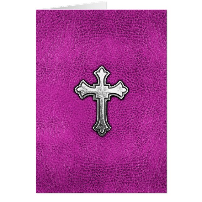 Metallkreuz auf rosa Leder (Vorne)