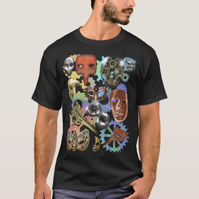 Metallmaske aus silberfarbenem Massiv T-Shirt (Vorderseite)
