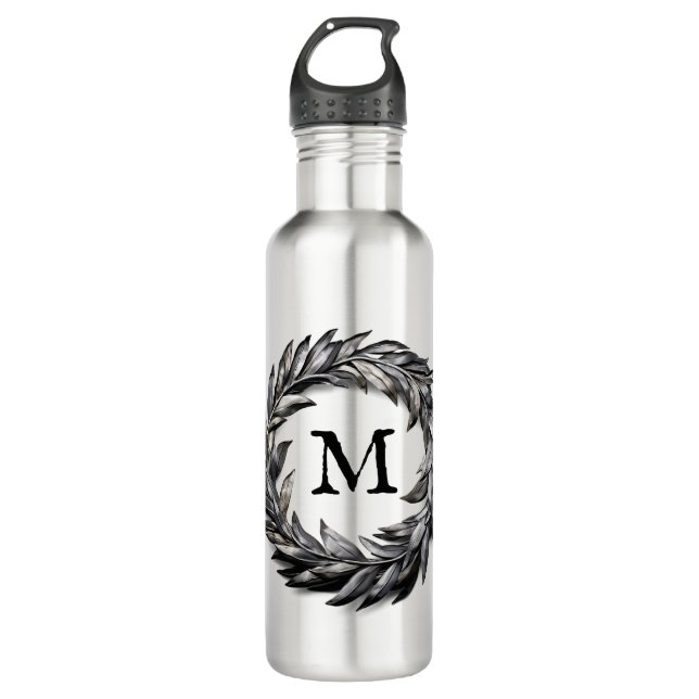 Metallmaskuline Kräne mit Ihrem Monogramm Edelstahlflasche (Vorderseite)