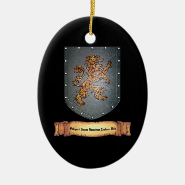 Metallschild-Löwe-lateinisches Schwarzes Keramik Ornament (Vorne)