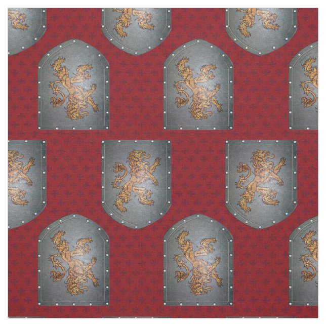 Metallschild-Löwe-Rot Fleurs Stoff (Muster)