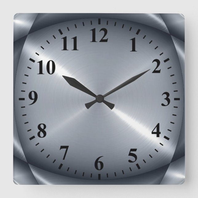 Metallsilber aus Edelstahl Quadratische Wanduhr (Vorderseite)