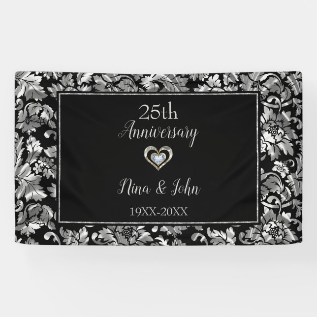 Metallsilber Damask Banner (Horizontal)