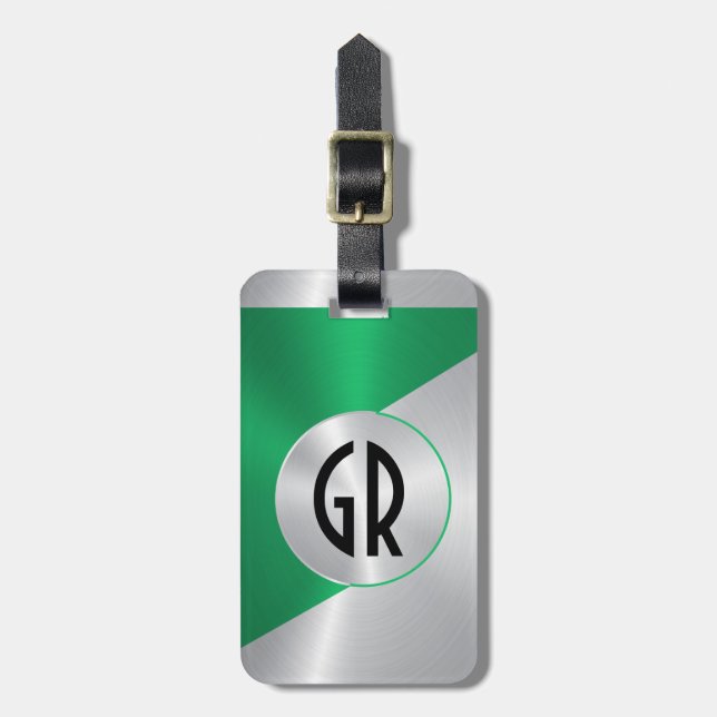 Metallsilber und roter Edelstahl-Look Gepäckanhänger (Vorderseite vertikal)