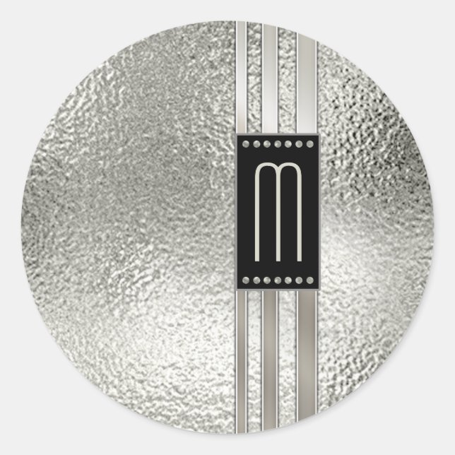 Metallstreifen auf Glasmonogramm Beige ID443 Runder Aufkleber (Vorderseite)