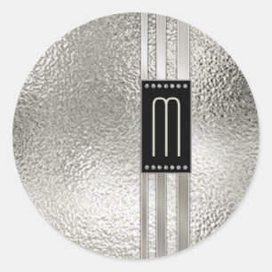 Metallstreifen auf Glasmonogramm Beige ID443 Runder Aufkleber