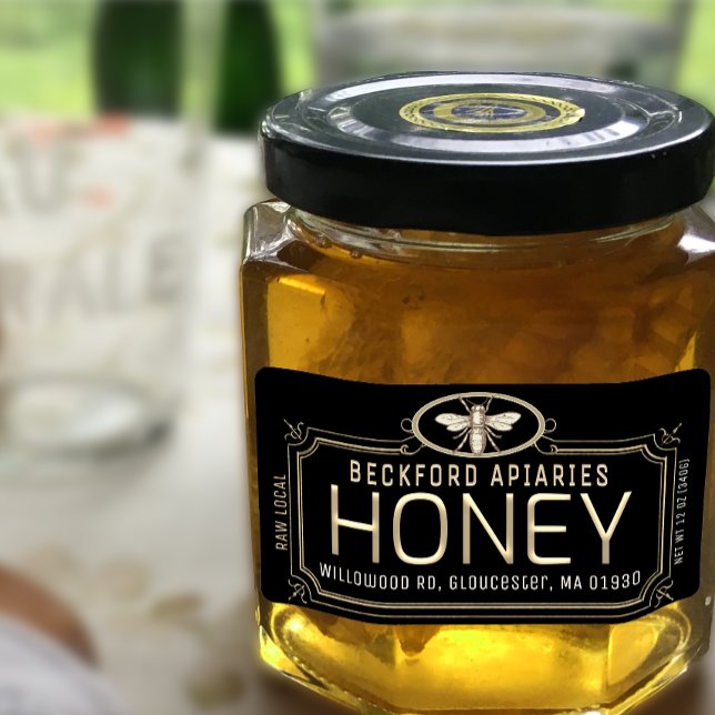 Métallurgique 3D Étiquette miel encadré avec abeil (Créateur téléchargé)