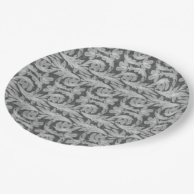 Metallwellen-Silbermedaille-PARTY-TELLER Pappteller (Schrägansicht)
