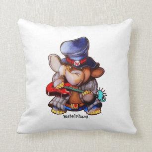 Metalphant mit Gitarre u. Logo - Weiß Kissen