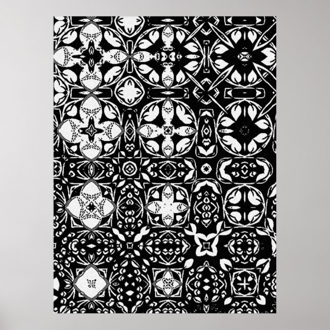 Metamorphose Medallion Muster Schwarz-Weiß Poster (Vorne)