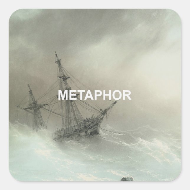 Metapher Text + Alte Shipwreck Seascape Malerei Quadratischer Aufkleber (Vorderseite)