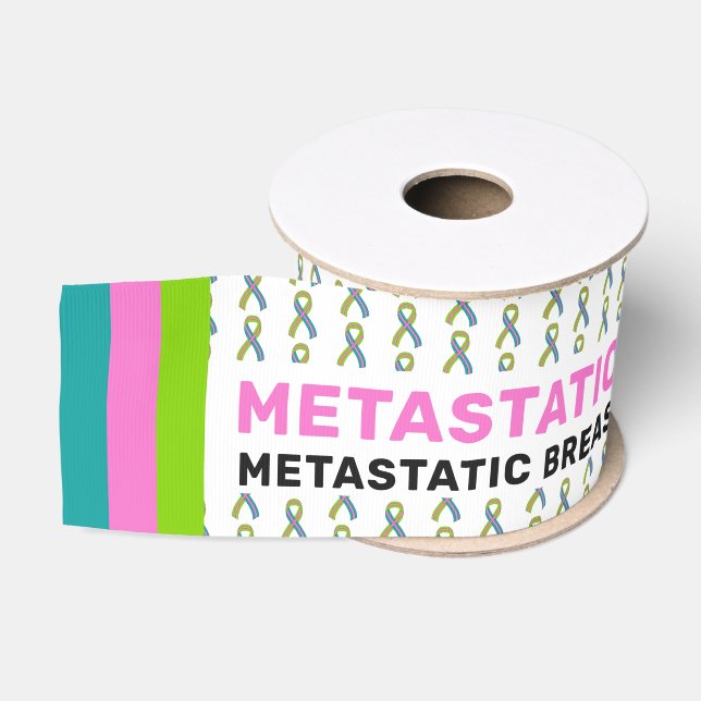 Metastatic Breast Cancer Awareness Pattern Ribbon Ripsband (Spule)