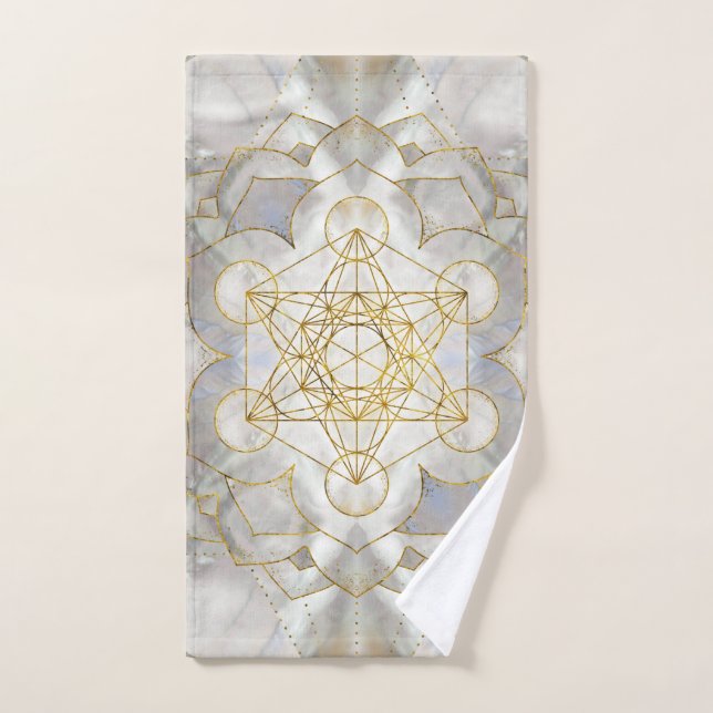 Metatron-Kubus in Lotus Heilige Geometrie Badhandtuch Set (Handtuch)