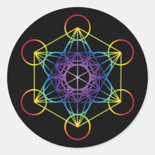 Metatron-Kubus - Regenbogen-Version Runder Aufkleber