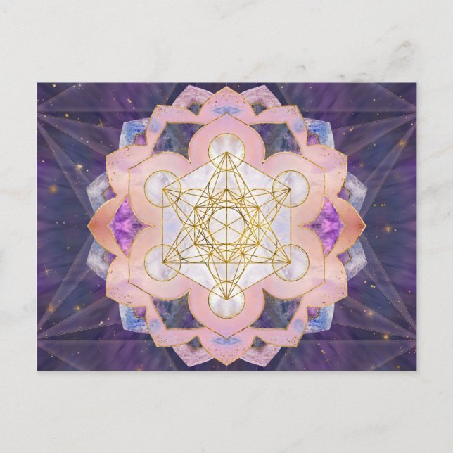 Metatron-Würfel in Gemstone-Lotus Postkarte (Vorderseite)