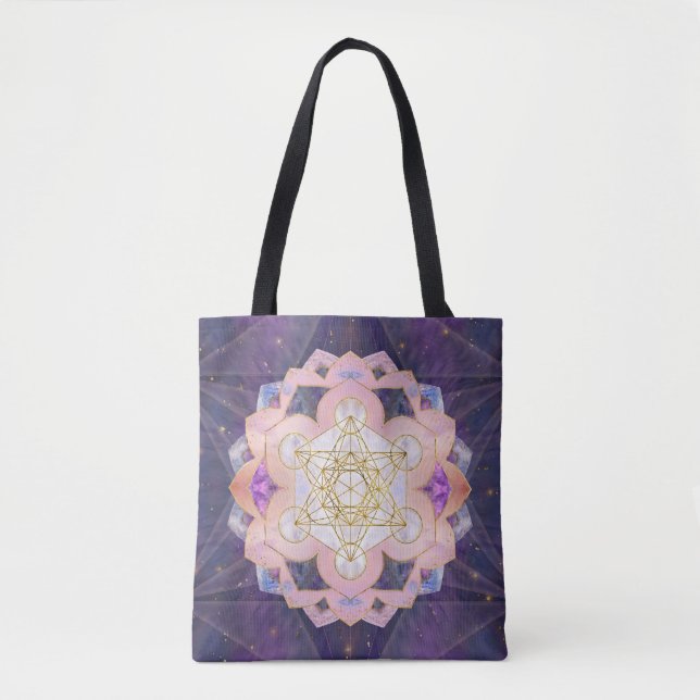 Metatron-Würfel in Gemstone-Lotus Tasche (Vorderseite)