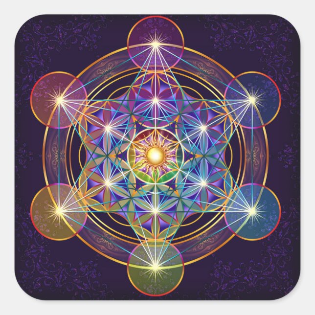Metatron-Würfel mit Blume des Lebensaufklebers Quadratischer Aufkleber (Vorderseite)