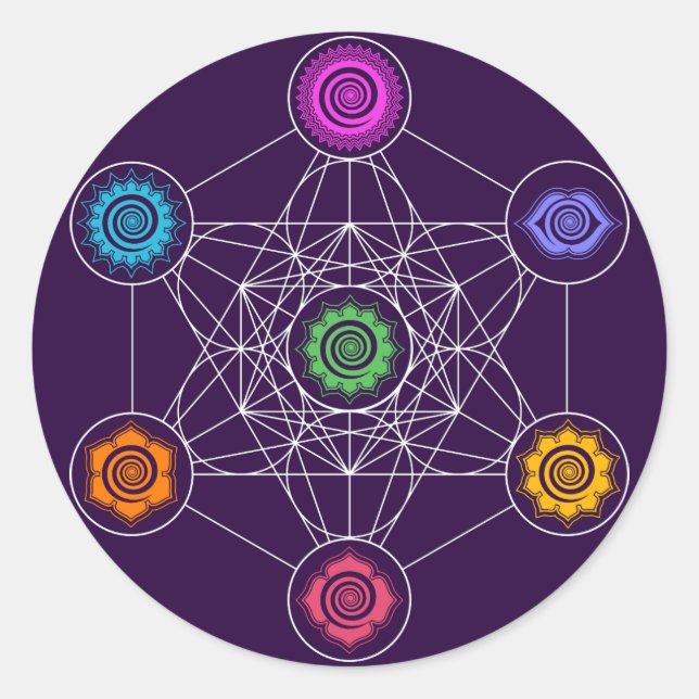 Metatronen Cube, Chakras, Kosmische Energiezentren Runder Aufkleber (Vorderseite)