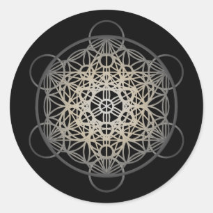 Metatron's Cube Blume of Life - Silver Version 2 Runder Aufkleber