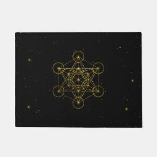 Metatron's Cube Heilige Geometrie Schwarz und Gold Fußmatte