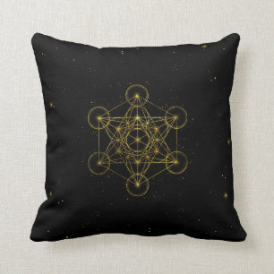 Metatron's Cube Heilige Geometrie Schwarz und Gold Kissen
