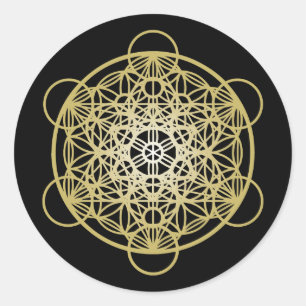 Metatron's Cube mit Blume des Lebens - Gold-Versio Runder Aufkleber