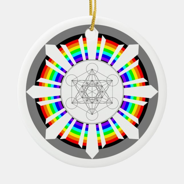 Metatrons Cube Rainbow Prism Keramik Ornament (Vorne)