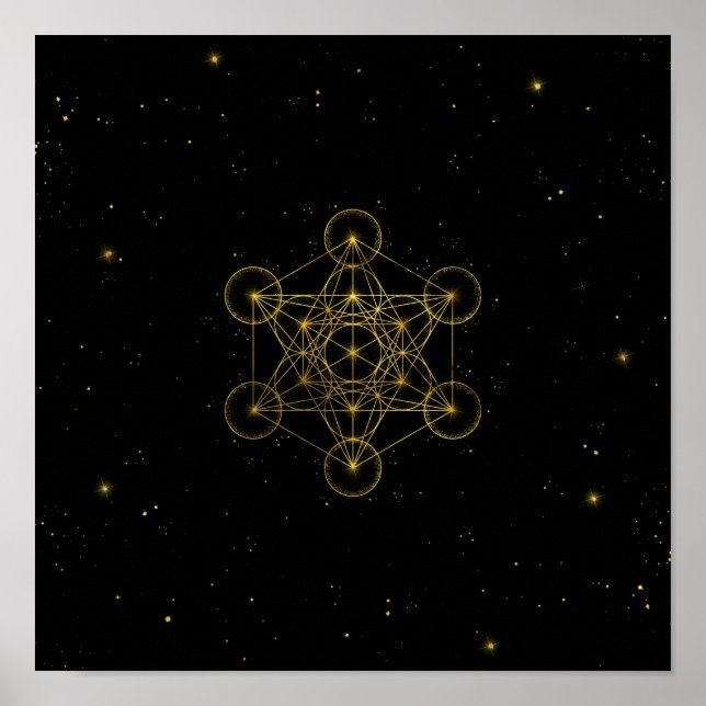 Metatron's Cube Sacred Geometry Black and Gold Poster (Vorne)