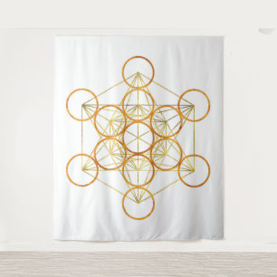 Metatron's Cube Sacred Geometry - Kupfer und Gold Wandteppich