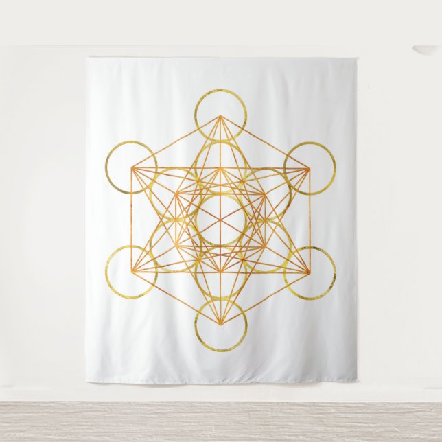 Metatron's Cube Sacred Geometry - Kupfer und Gold Wandteppich (Vorderseite)