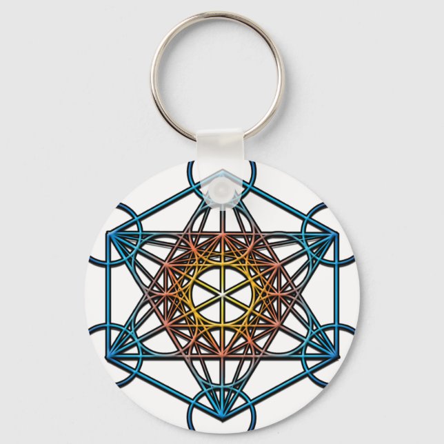 Metatron's Cube(yellow orange blue gradient)Symbol Schlüsselanhänger (Vorderseite)