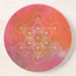 Metatrons Würfel Heilige Geometrie Rosa Galaxie Getränkeuntersetzer