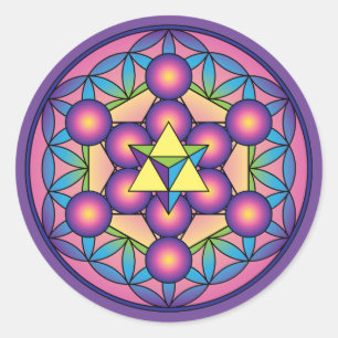 Metatrons Würfel Merkaba auf Blume des Lebens Runder Aufkleber