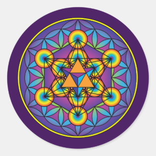 Metatrons Würfel Merkaba auf Blume des Lebens Runder Aufkleber