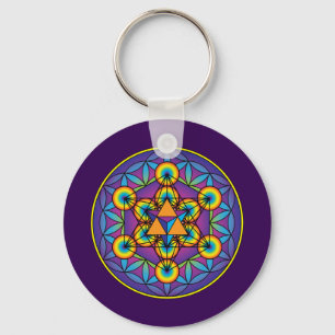 Metatrons Würfel Merkaba auf Blume des Lebens Schlüsselanhänger