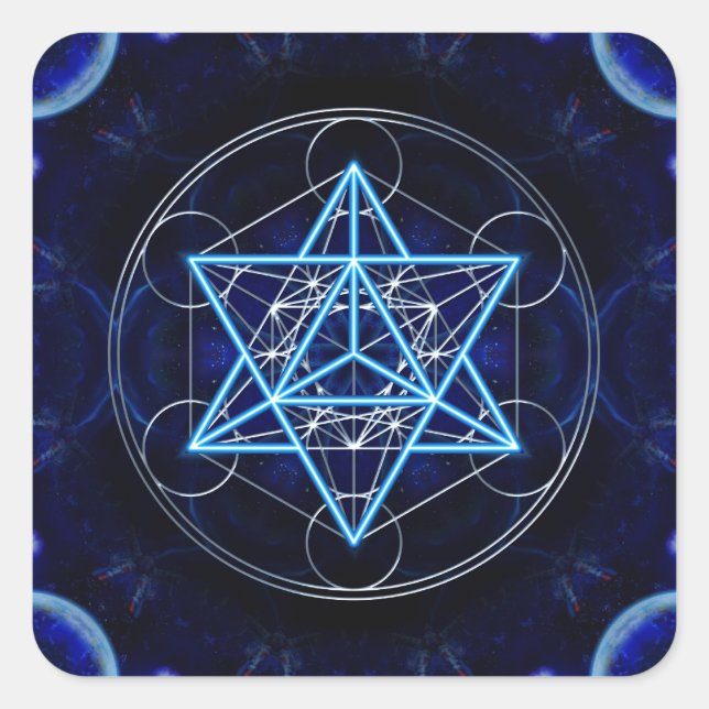 Metatrons Würfel -  Merkaba - Stern Tetraeder Quadratischer Aufkleber (Vorderseite)