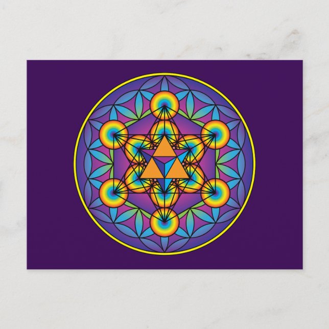 Metatrons Würfel Merkaba zur Blume des Lebens Postkarte (Vorderseite)