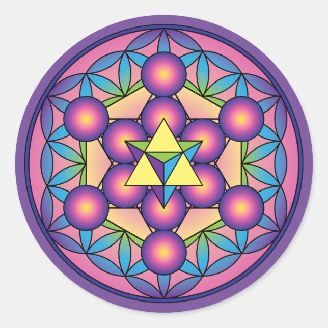 Metatrons Würfel Merkaba zur Blume des Lebens Runder Aufkleber (Vorderseite)