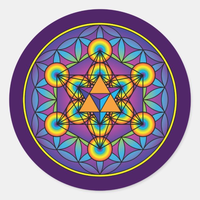 Metatrons Würfel Merkaba zur Blume des Lebens Runder Aufkleber (Vorderseite)