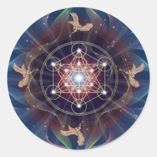 Metatrons Würfel - Merkabah - heilige Geometrie Runder Aufkleber