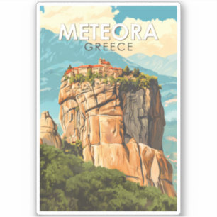 Meteora Griechenland Illustration Reise Kunst Vint Aufkleber