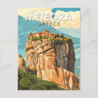 Meteora Griechenland Illustration Reise Kunst Vint