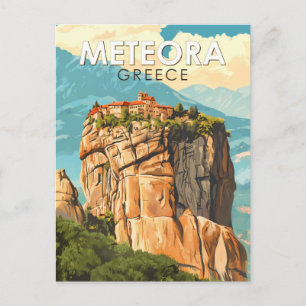 Meteora Griechenland Illustration Reise Kunst Vint Postkarte