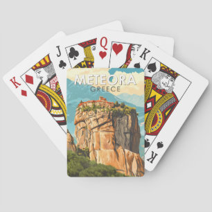 Meteora Griechenland Illustration Reise Kunst Vint Spielkarten