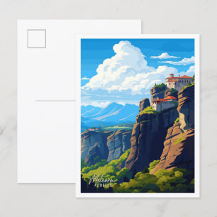 Meteora Griechenland Vintage-Reiseillustration Postkarte