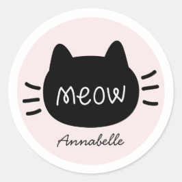 Methan Black Cat Face Pink Name Runder Aufkleber