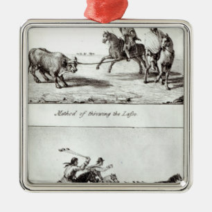 Methoden des Werfens des Lasso und der Kugelketten Silbernes Ornament