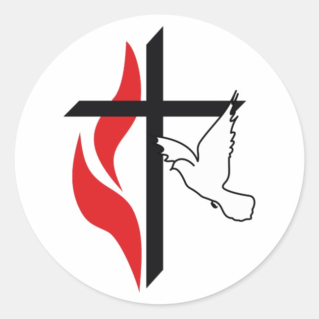 METHODIST CROSS UND DOVE RUNDER AUFKLEBER (Vorderseite)