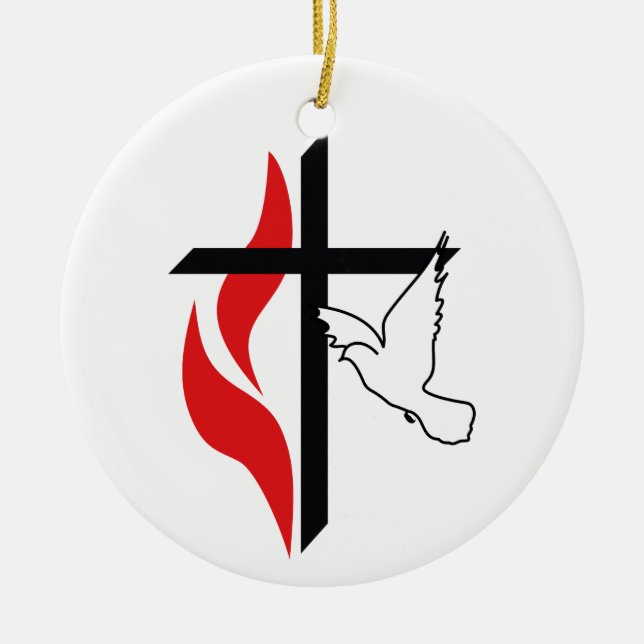 Methodistisches Kreuz und Taube Keramik Ornament (Vorne)
